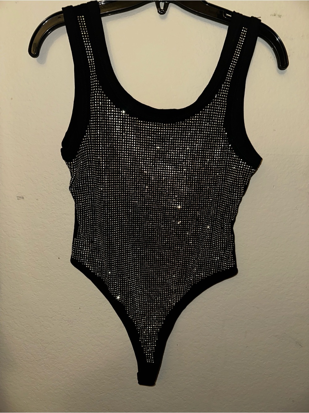 Bling silver sparkle thong bodysuit size medium